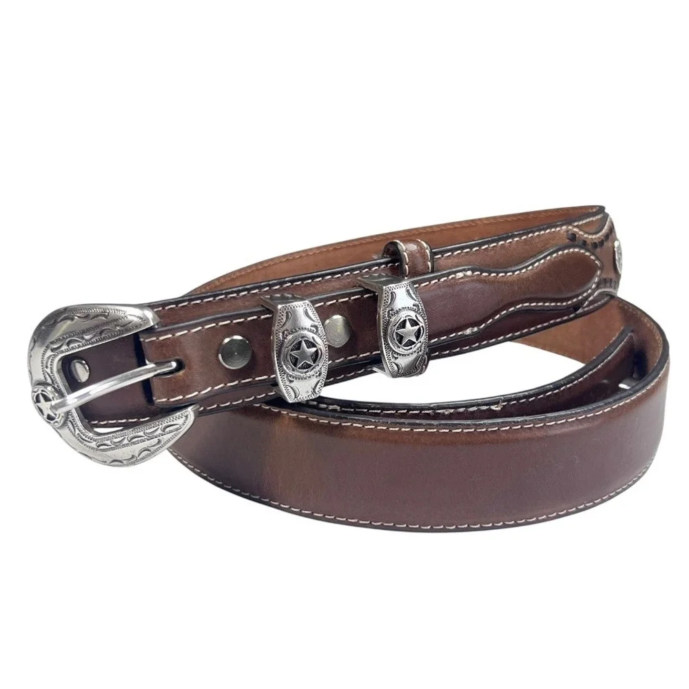 Nocona Ranger Leather Belt Brown Western Cowboy Star Conchos Mens Size‎ 46